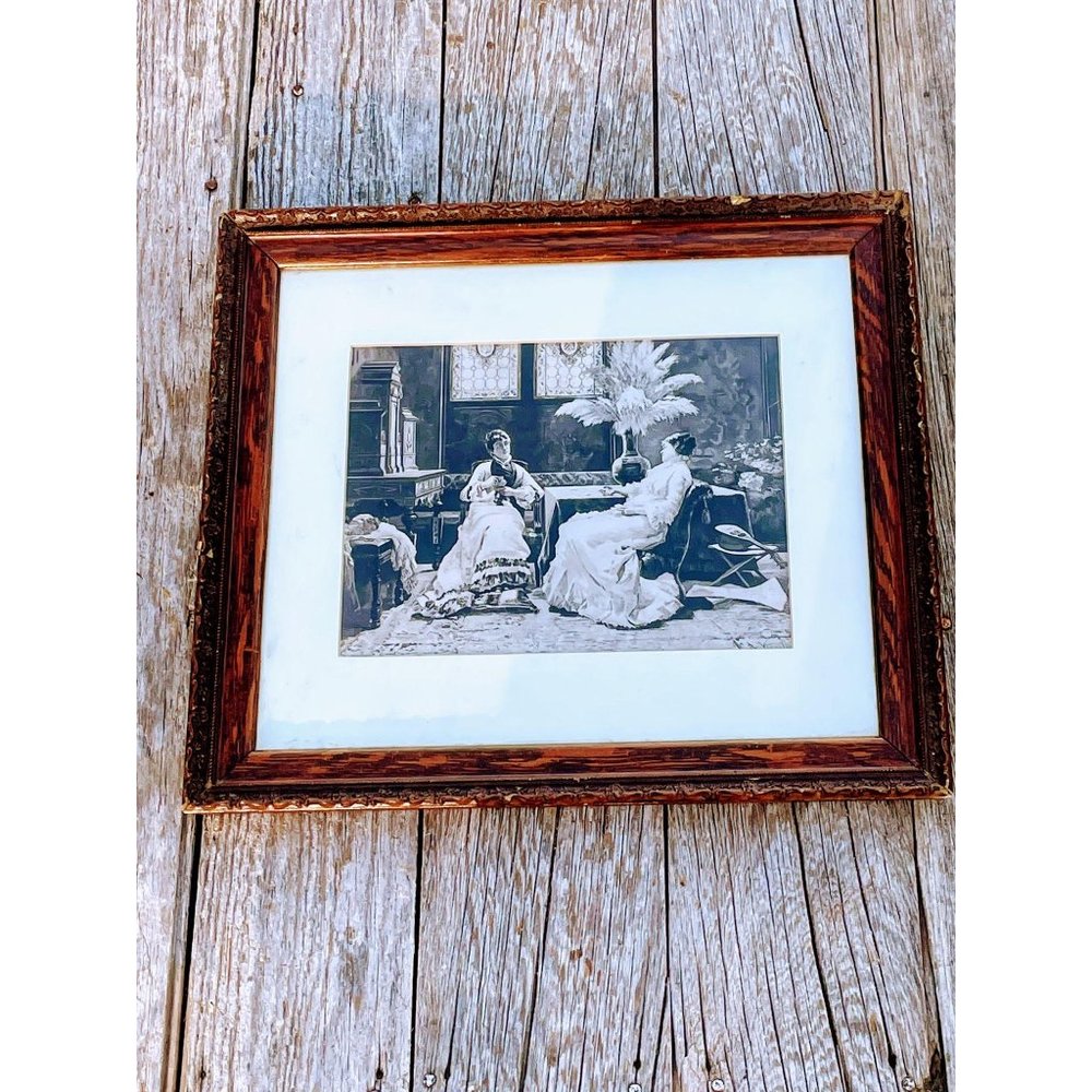 Antique Victorian Etching Picture Ladies - Picture 3 of 10